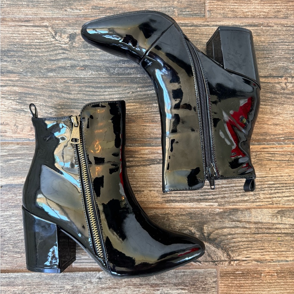 Diba Patent Leather RILEY Ankle Boots Double Zipper 7 M NWOB